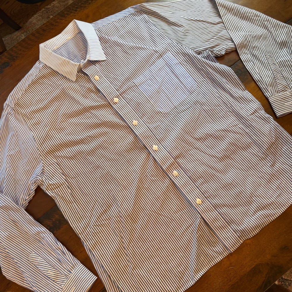 Kith Mens XL Blue White Striped Long Sleeve Button Down Cotton Shirt KHM030909